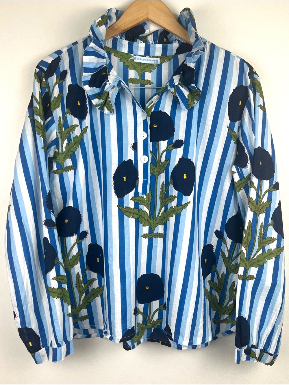 Le Bazar Coastal Stripe Floral Top Blouse